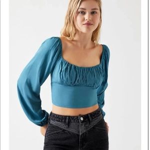 Long Sleeve Teal Shirred Bodice Top